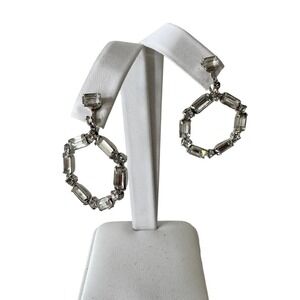 Vintage Doorknocker Rhinestone Statement Earrings Dangling Drop Art Deco Glam